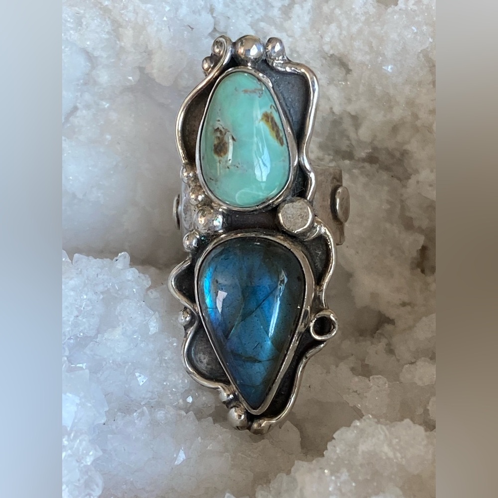 Turquoise & Labradorite Sterling Ring